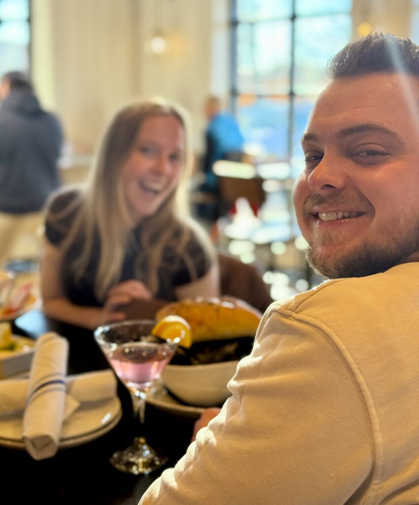 Two friends sharing lunch